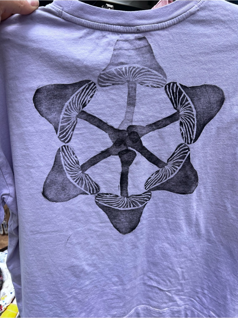 Lavender Graphic Mushroom Back Print Womens Shirt 100% Cotton